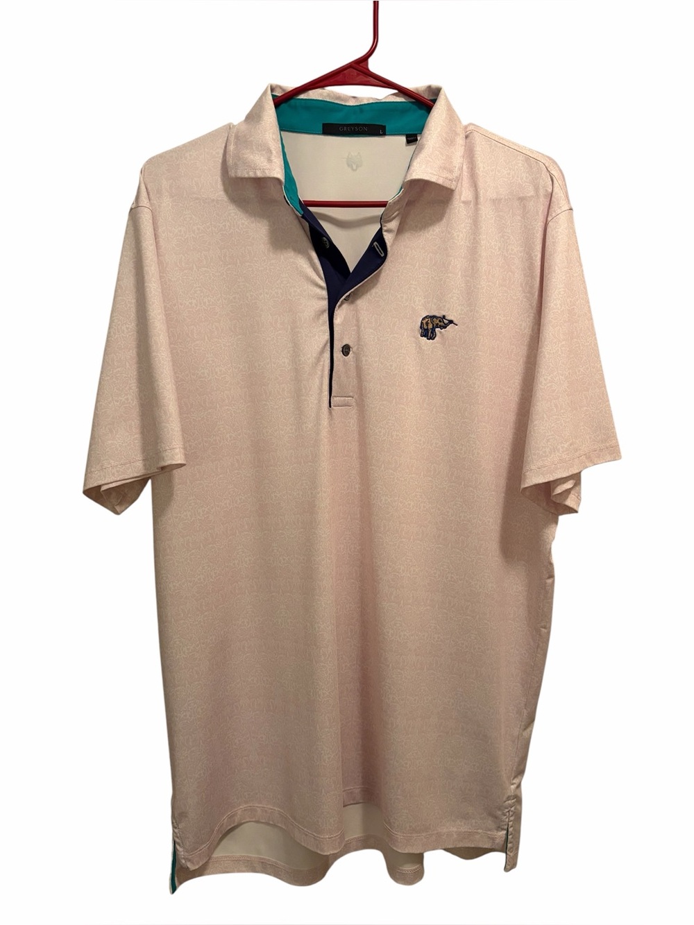 Greyson Men’s Light Pink Performance Polo Shirt. Size large. Good condition